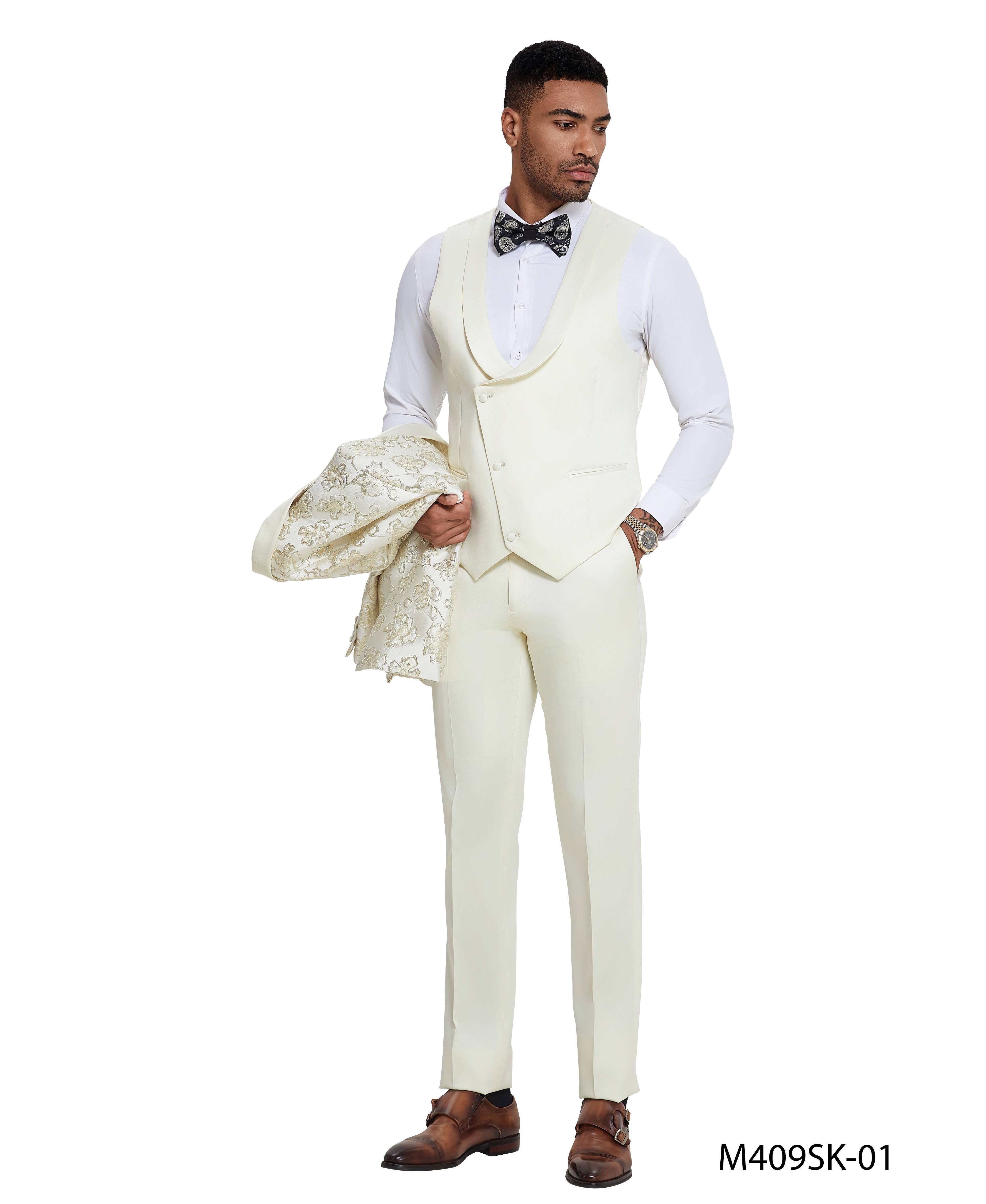 Fashion Suits,Floral Textured, Ivory/Gold