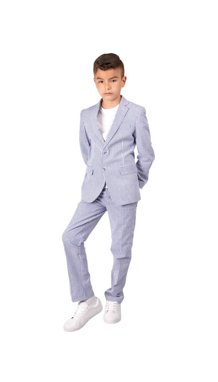 Ferrecci Boy’s Seersucker Suit Set | 2-Piece Blue