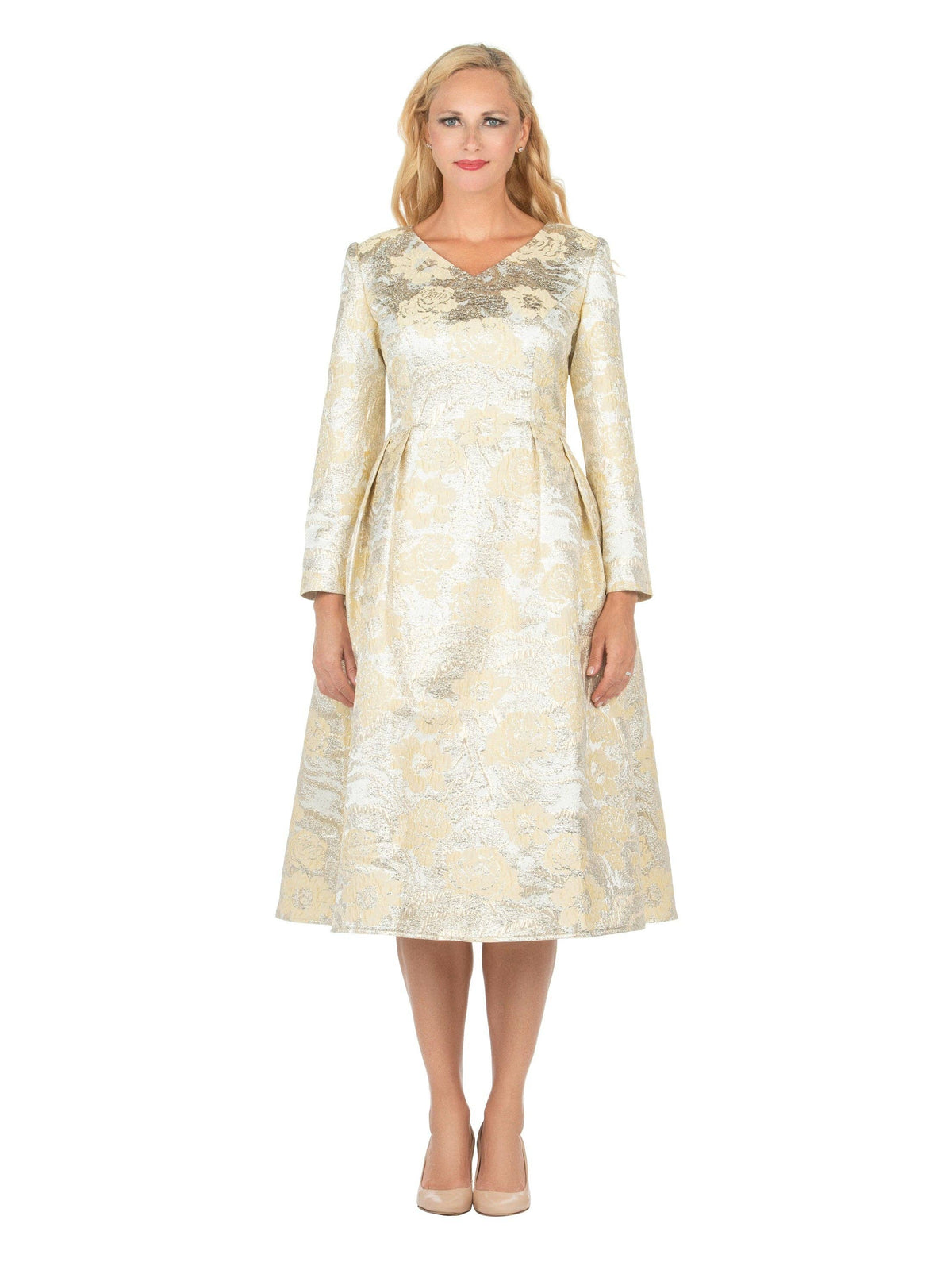 1pc Lux Brocade A-line Dress w/ Cape - Plus