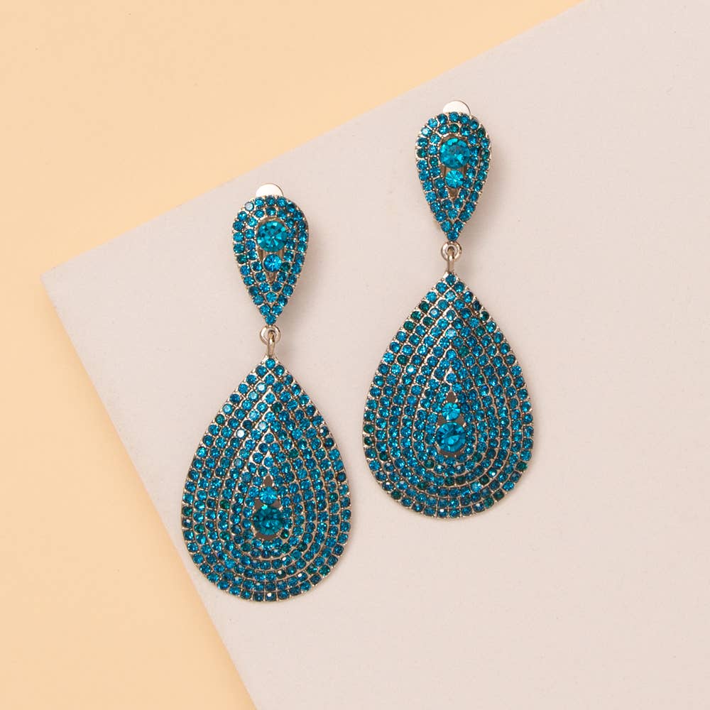 Teardrop Shaped Crystal Pave Clip-On Earrings