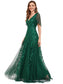 Romantic Shimmery V Neck Ruffle Sleeves Evening Dress