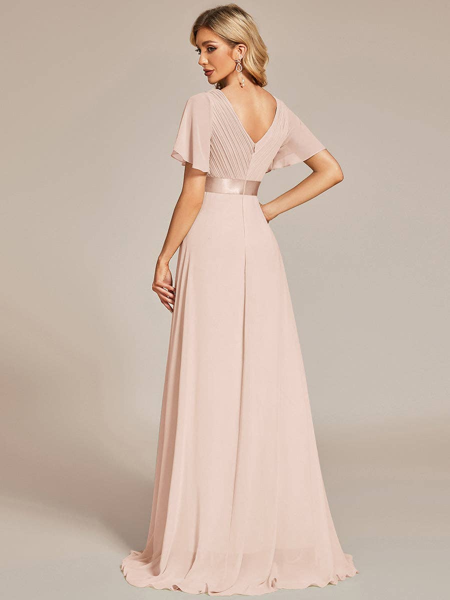 Double V-Neck Ruffles Chiffon Bridesmaid Dress