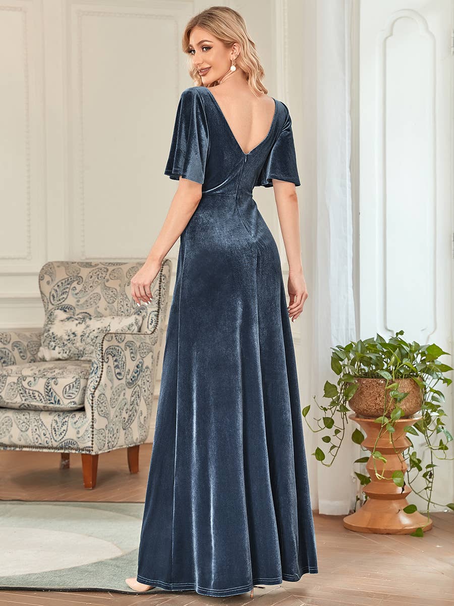 Elegant Double V Neck Velvet Wholesale Party Dress