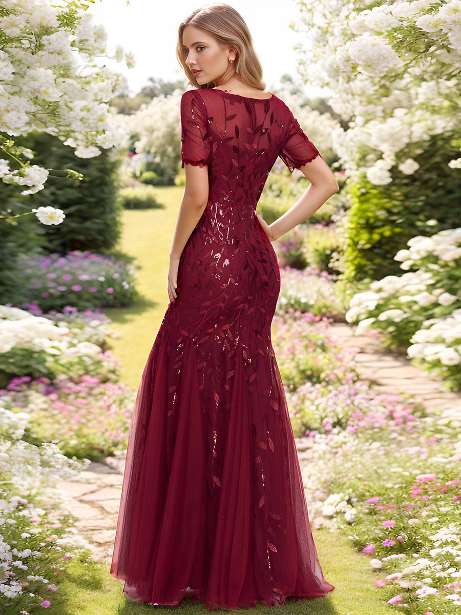 Floral Sequin Print Fishtail Tulle Dresses for Party