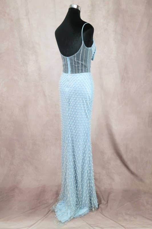 Long Dress With Bow, Pearls And Jewel Rhinestones C848