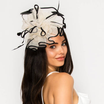 Floral Feathered Contrast Trim Mesh Fascinator