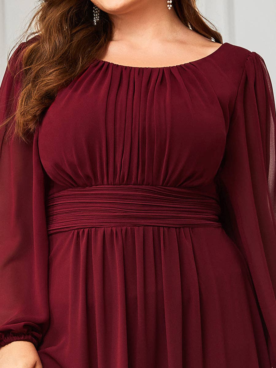 Plus Size Long Lantern Sleeves Round Neck Bridesmaid Dress