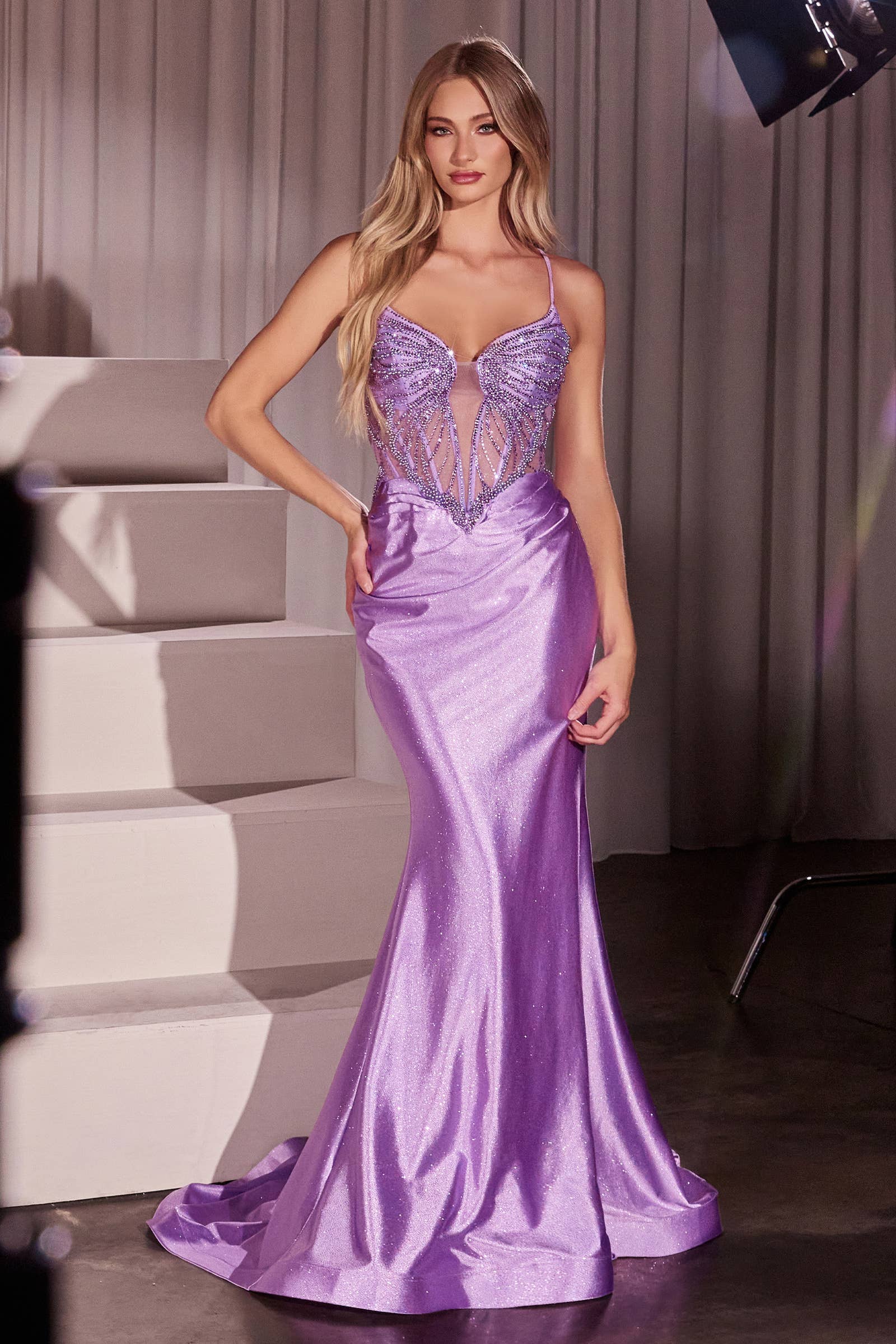 CRYSTAL & SATIN FITTED DRESS
