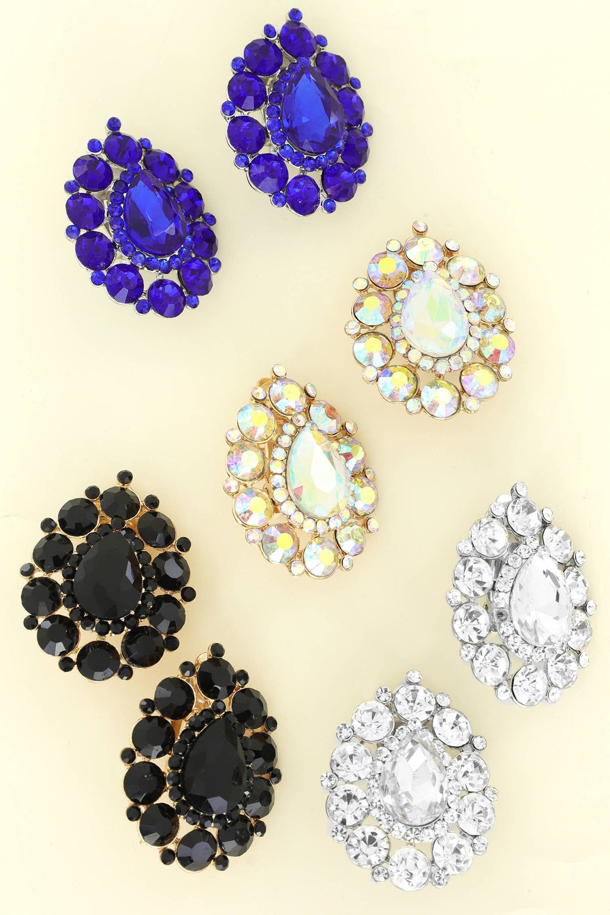 Rhinestone Cluster Halo Pear Shaped Clip On Earrings