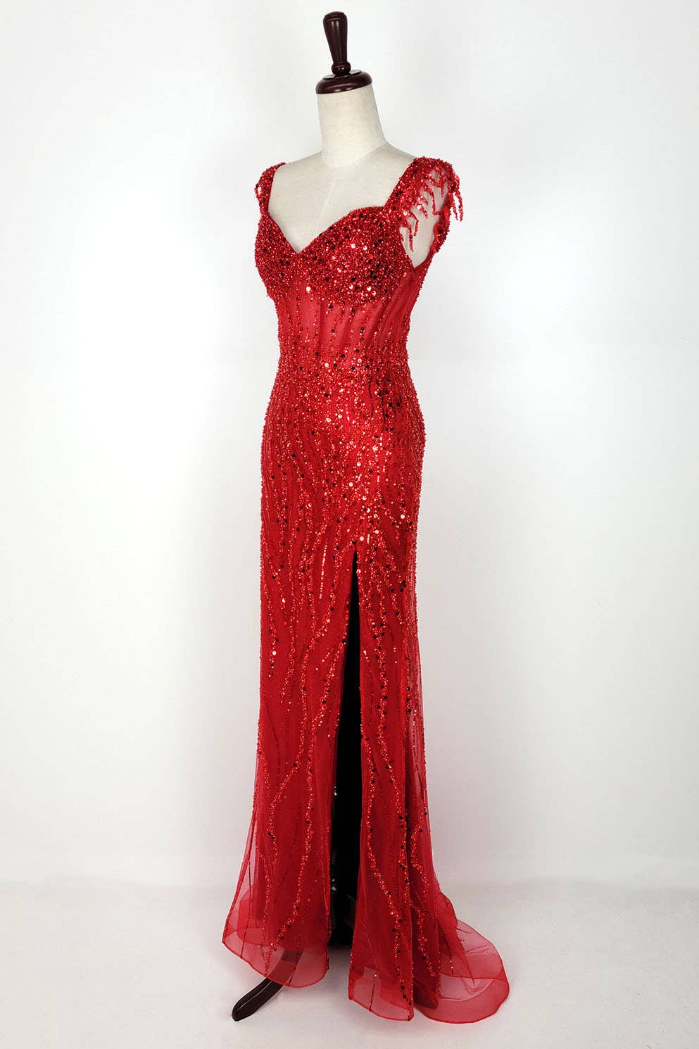 Off the Shoulder Sequin and Bead Long Dress C331