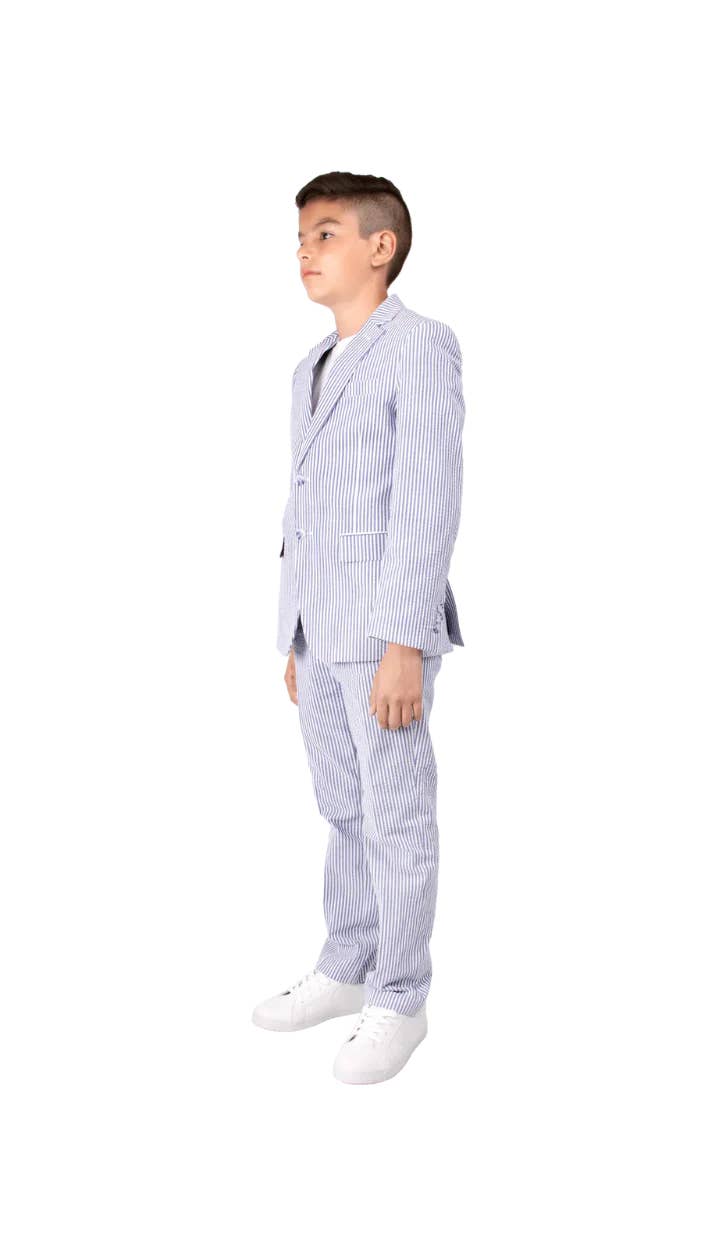 Ferrecci Boy’s Seersucker Suit Set | 2-Piece Blue