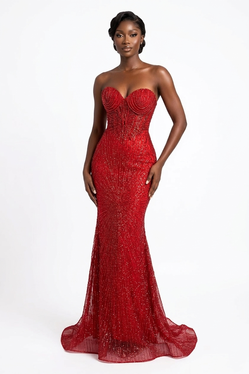 Long sparkling mermaid dress with hanging jewels CF001