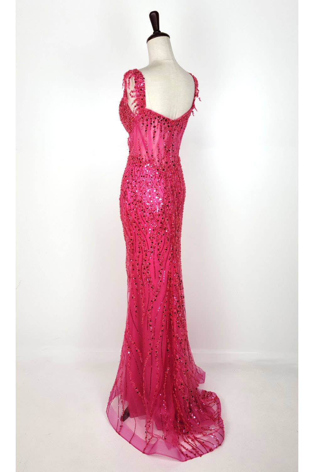 Off the Shoulder Sequin and Bead Long Dress C331