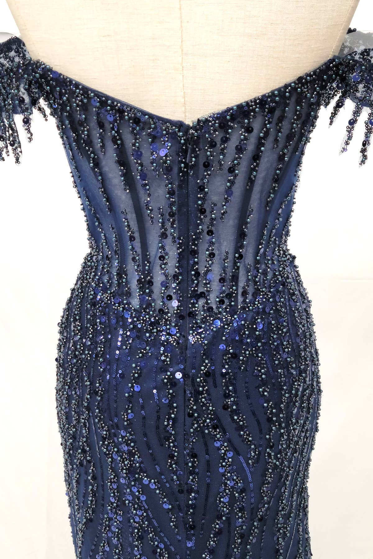 Off the Shoulder Sequin and Bead Long Dress C331