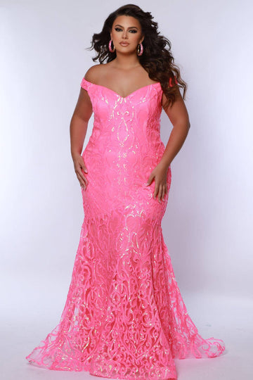 Plus Size Fitted Off-the-Shoulder Prom Dress