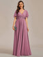 V Neck Appliques Pleated Bridesmaid Dress