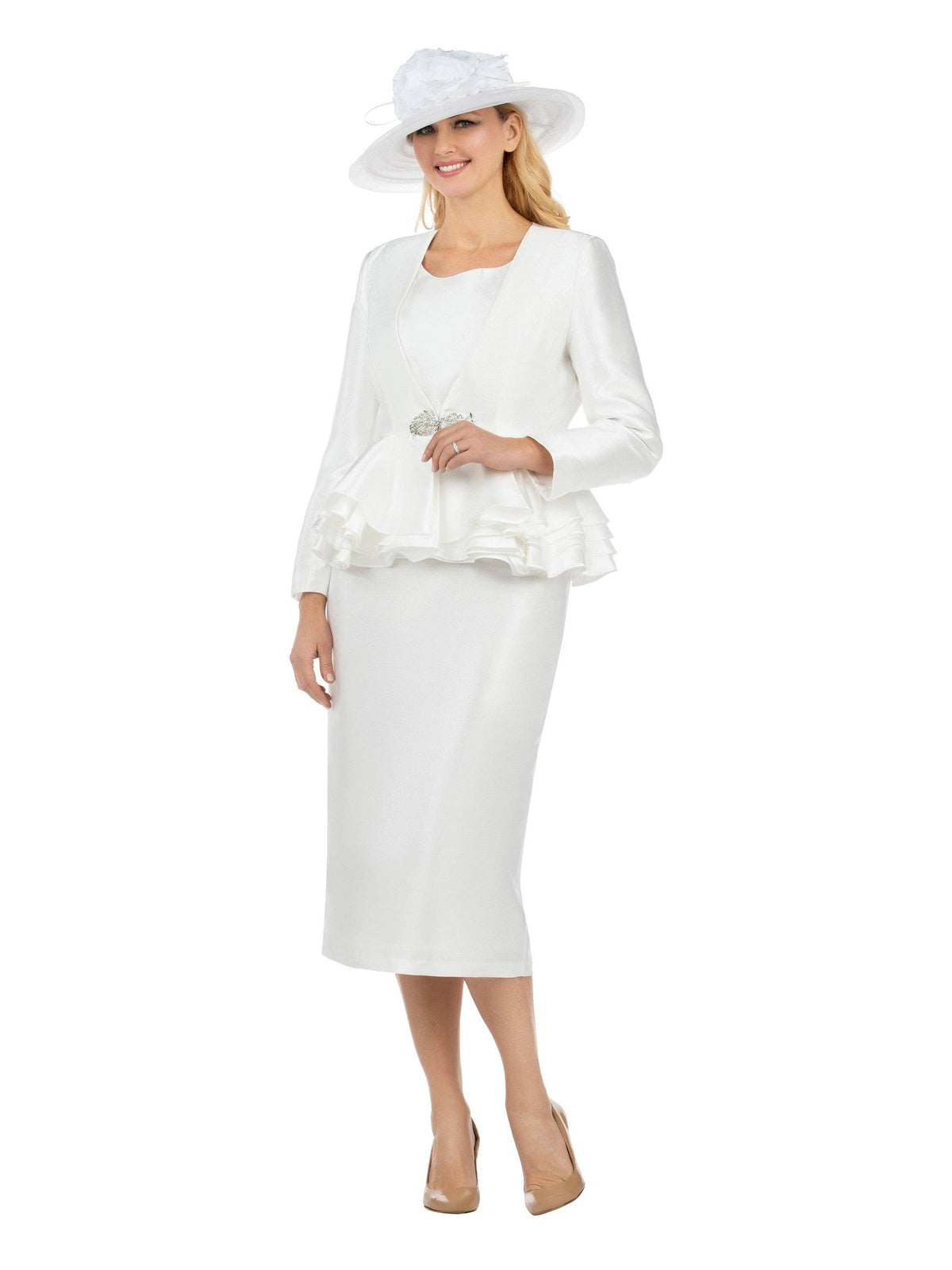 3pc Layered Peplum Silky Twill Skirt Suit