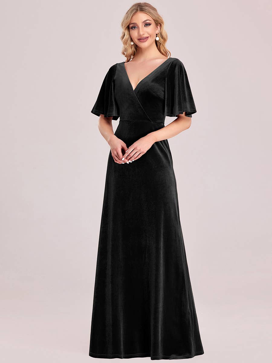 Elegant Double V Neck Velvet Wholesale Party Dress
