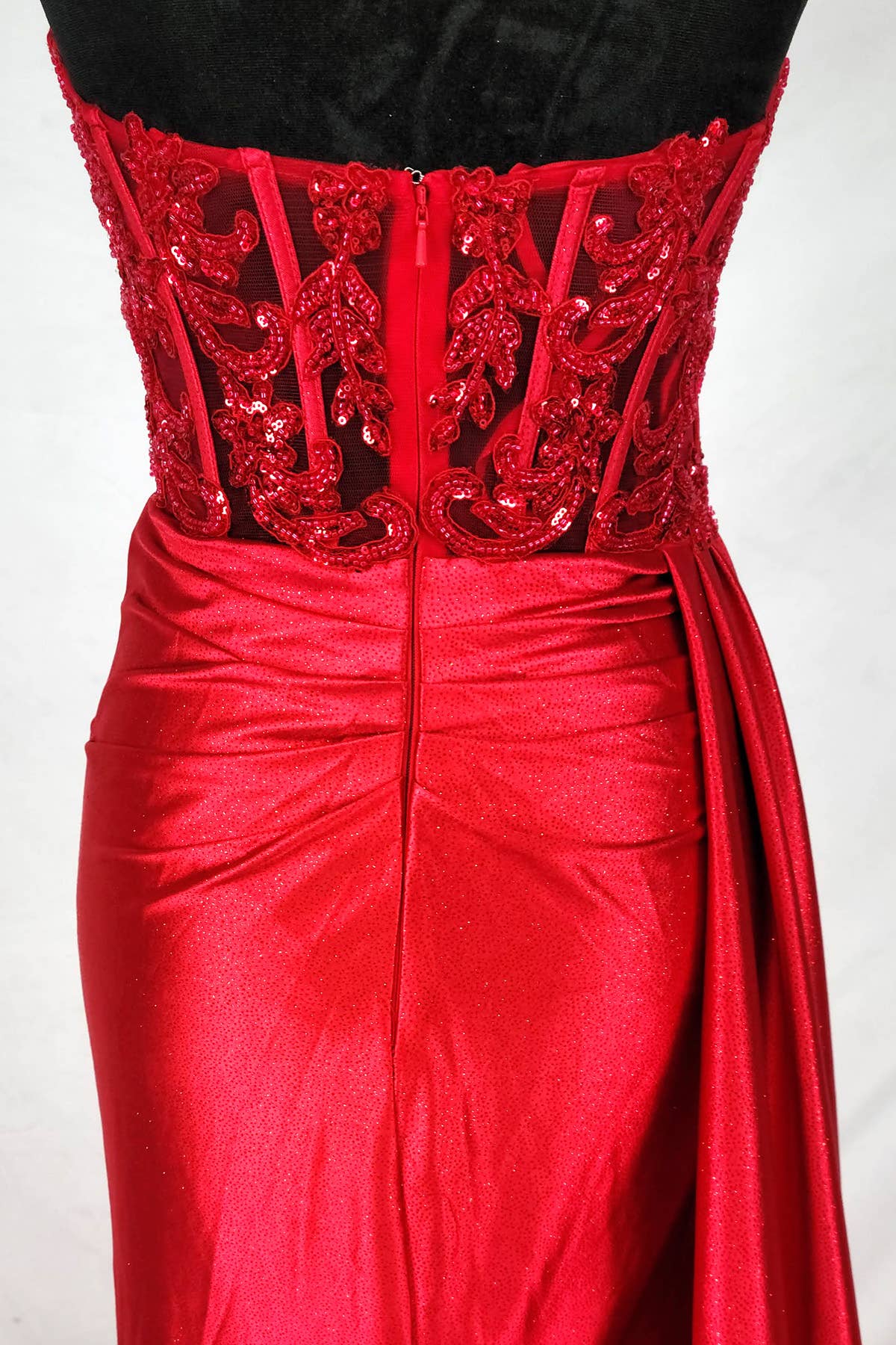 Floor length satin sweetheart dress with split skirt C843