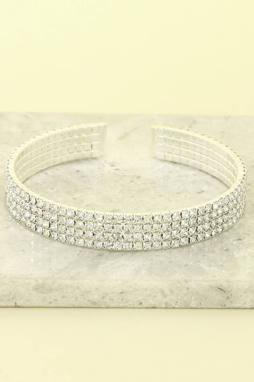 Multi-Line Crystal Rhinestone Pave Cuff Bracelet