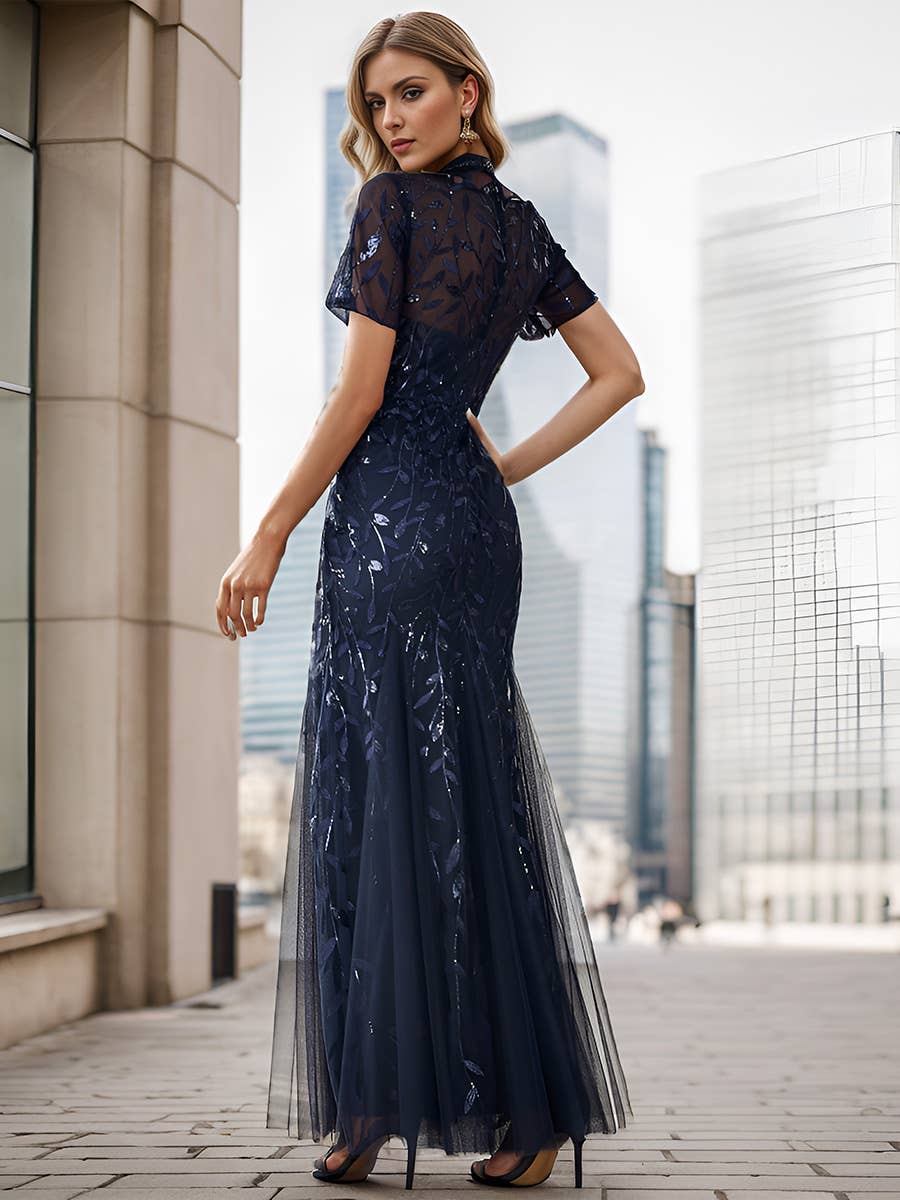 Floral Sequin Print Fishtail Tulle Dresses for Party