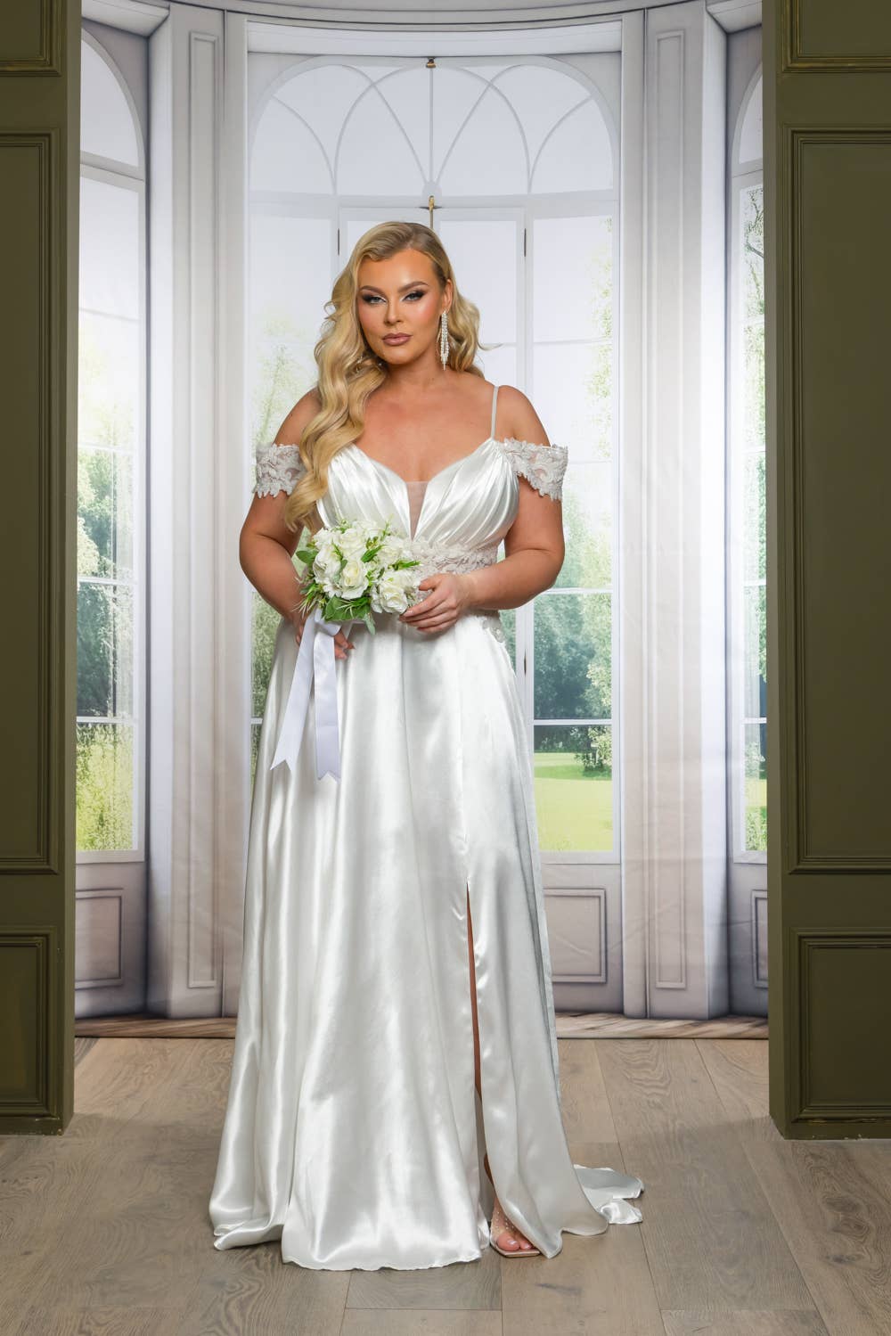 P7536-PLUS SATIN A LINE MAXI DRESS WITH SEQUINS AND BEADING