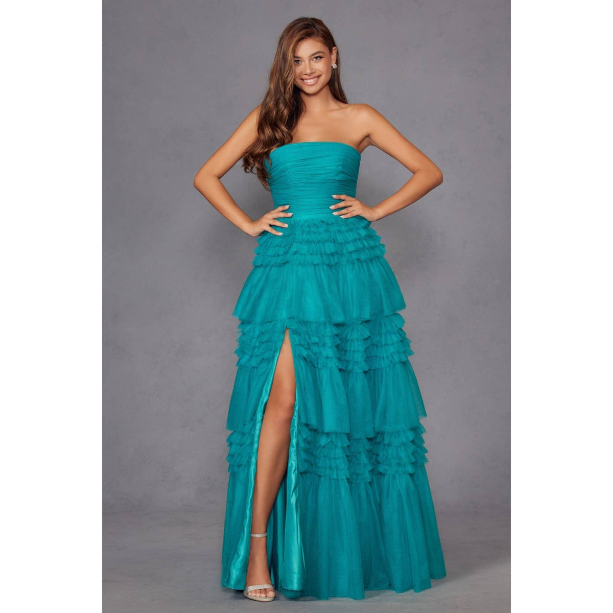 JT2542S DAZZLE IN THIS VIBRANT STRAPLESS DRESS  THE TOP OF T