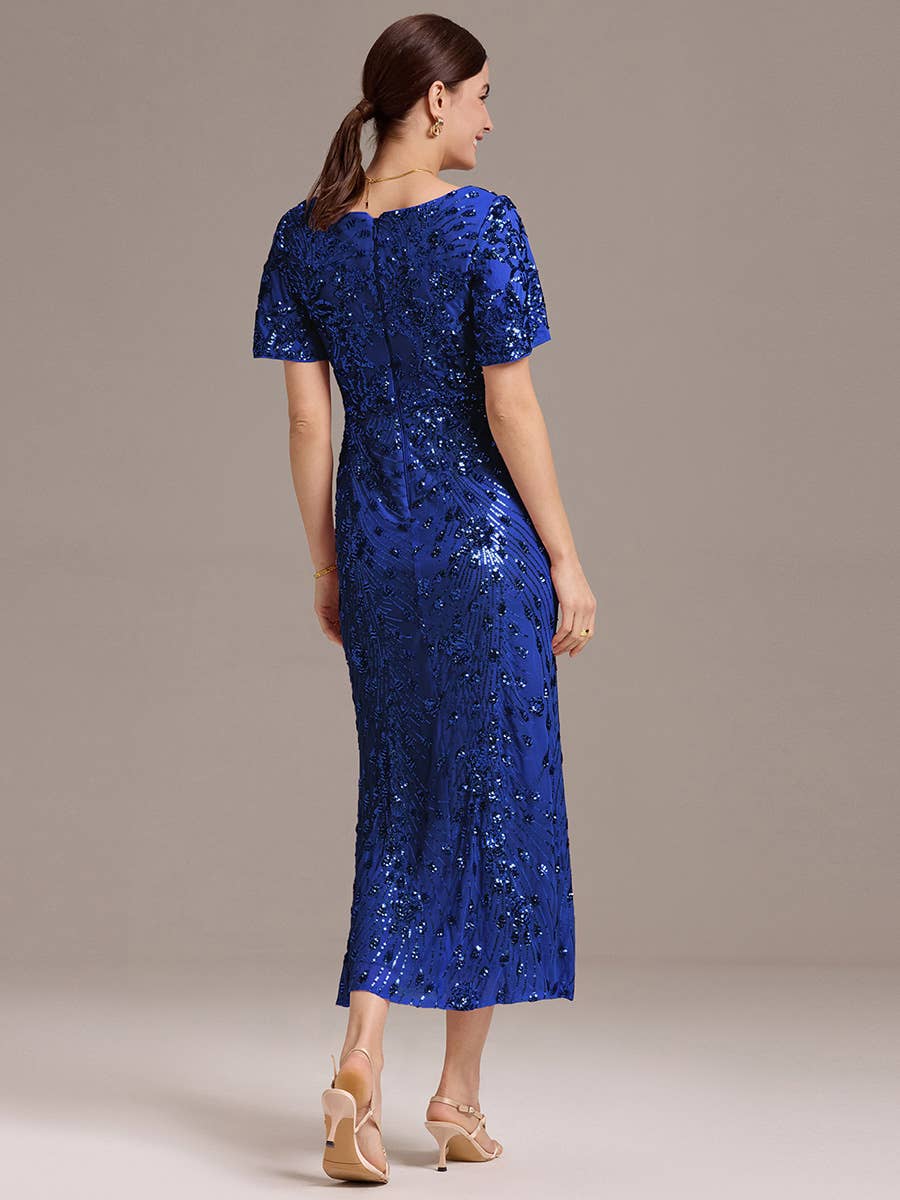 Strapless Deep Fishtail Paillette Midi Evening Dresses
