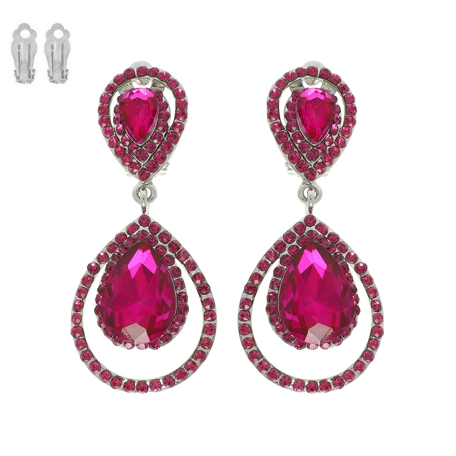 Rhinestone Halo Teardrop Gemstone Clip-On Earrings