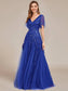 Romantic Shimmery V Neck Ruffle Sleeves Evening Dress