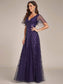 Romantic Shimmery V Neck Ruffle Sleeves Evening Dress
