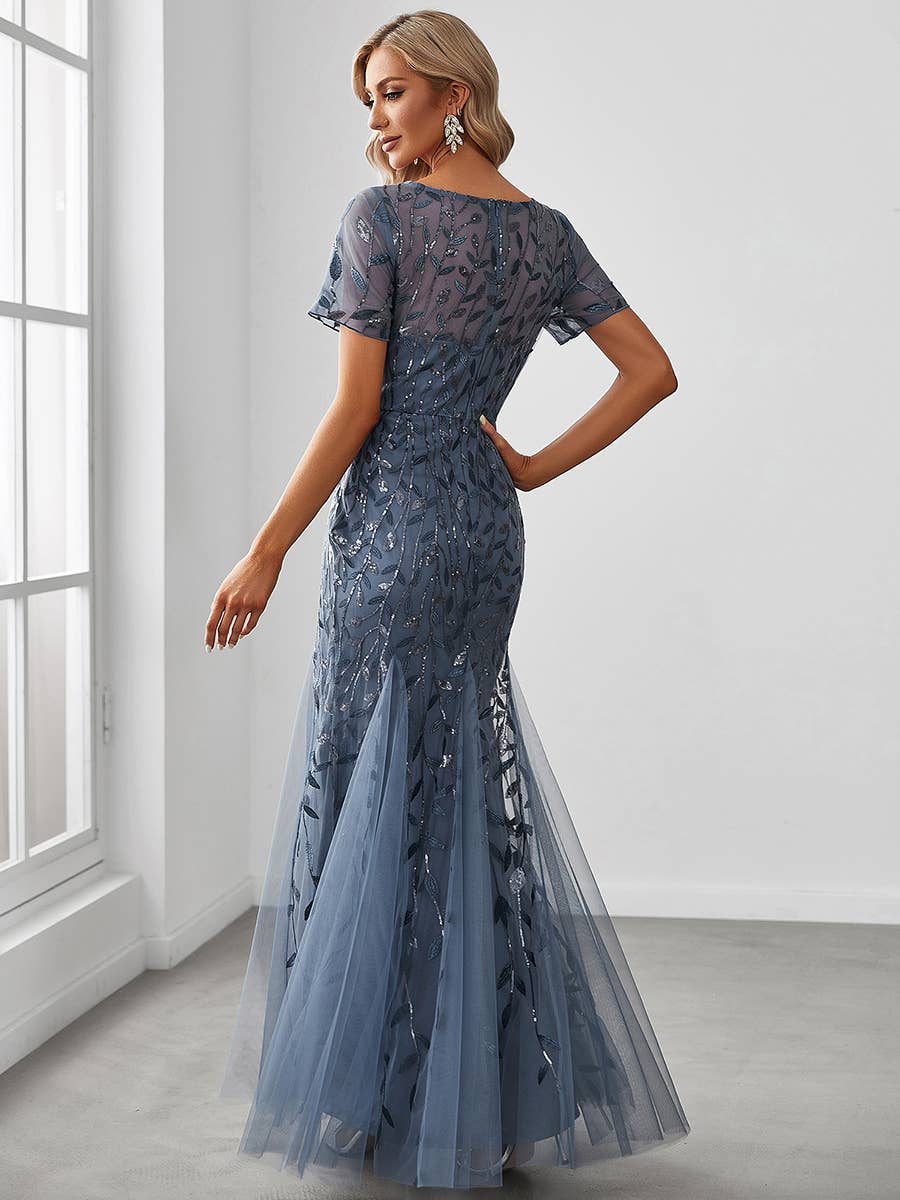 Floral Sequin Print Fishtail Tulle Dresses for Party