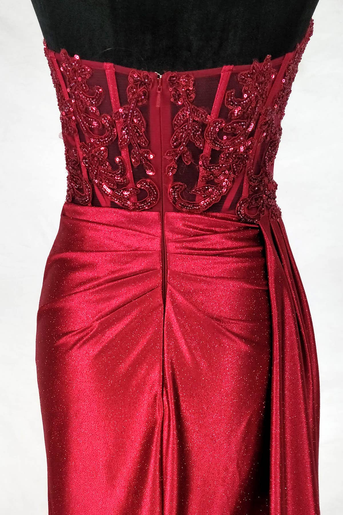 Floor length satin sweetheart dress with split skirt C843