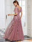 Romantic Shimmery V Neck Ruffle Sleeves Evening Dress