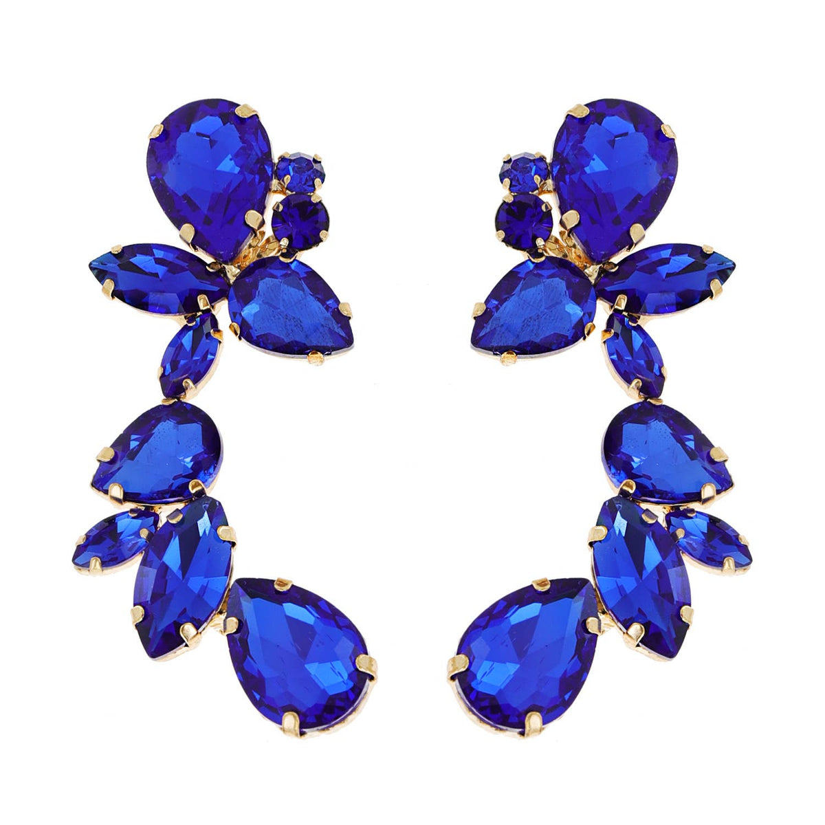 Leaf & Droplet Cut Curved Rhinestone Cluster Drop Earrings