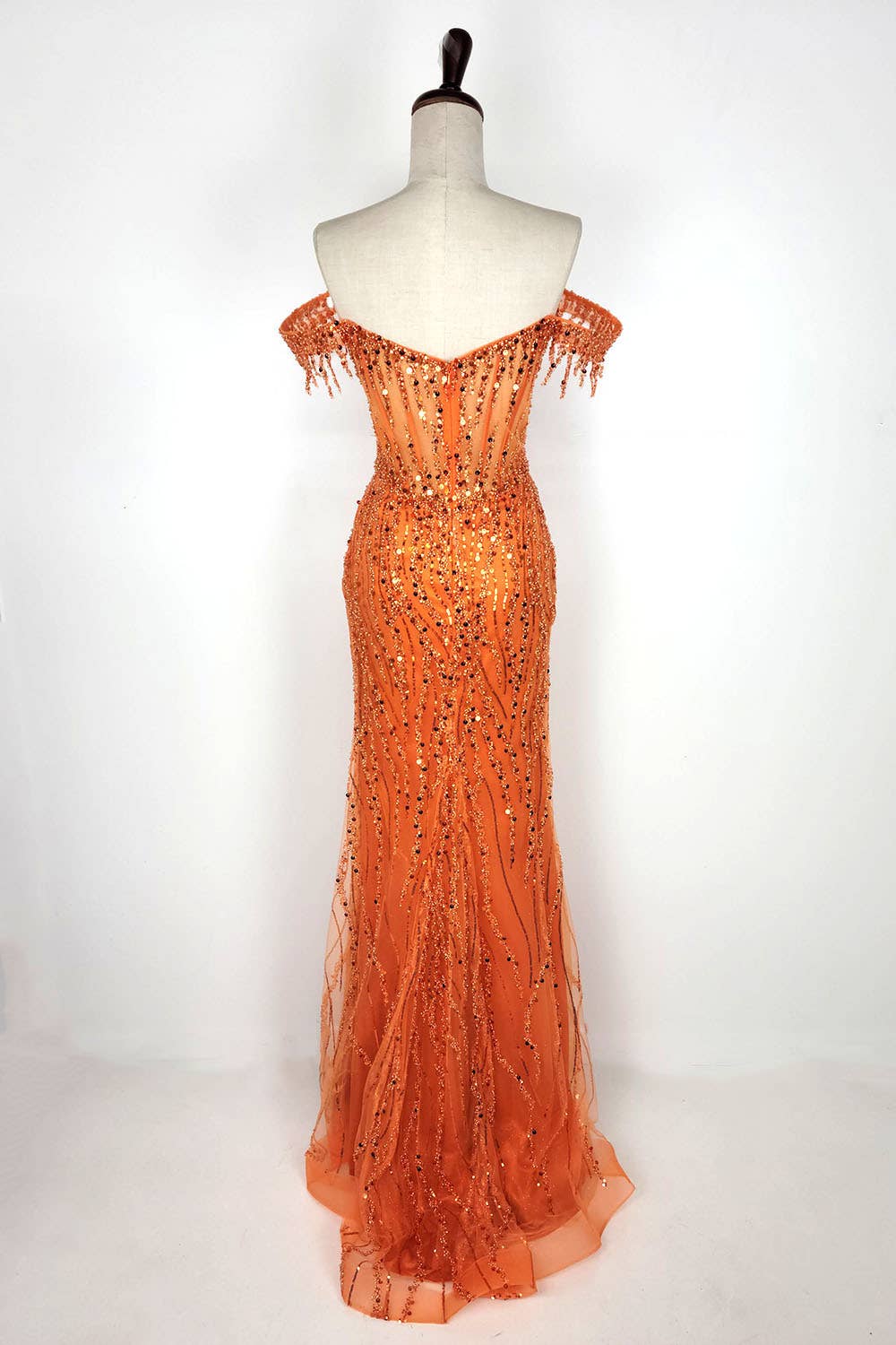 Off the Shoulder Sequin and Bead Long Dress C331