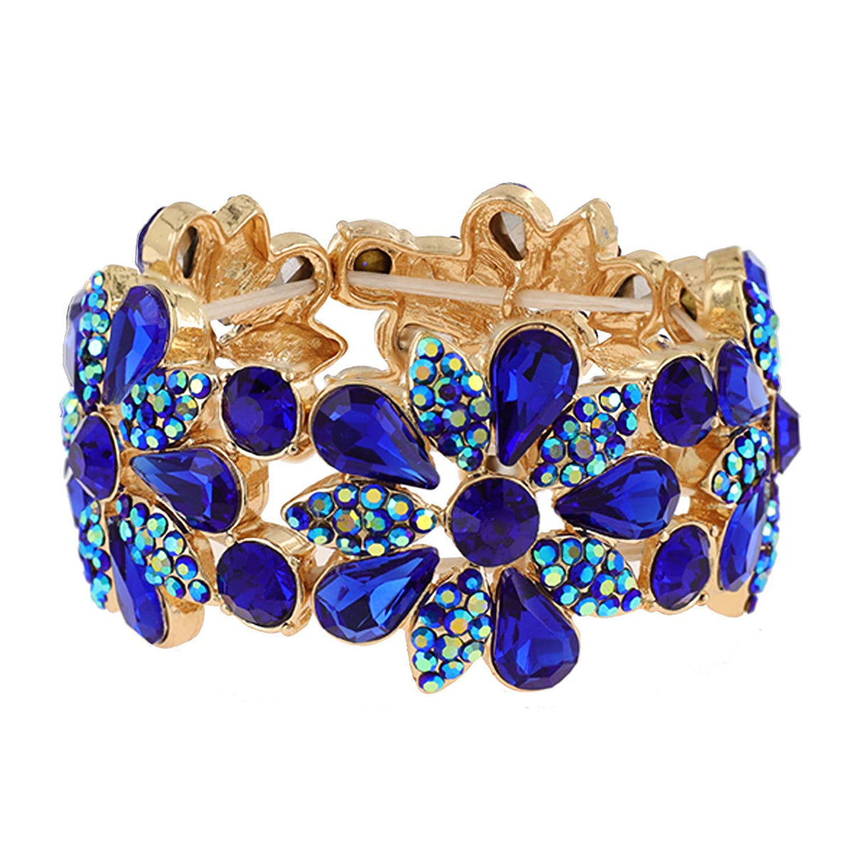 Floral Rhinestone Gem & Cluster Evening Stretch Bracelet