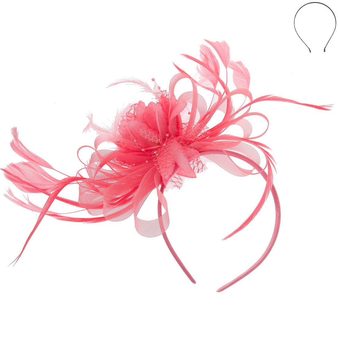 Floral Fascinator Headband w/ Side Loops & Feathers