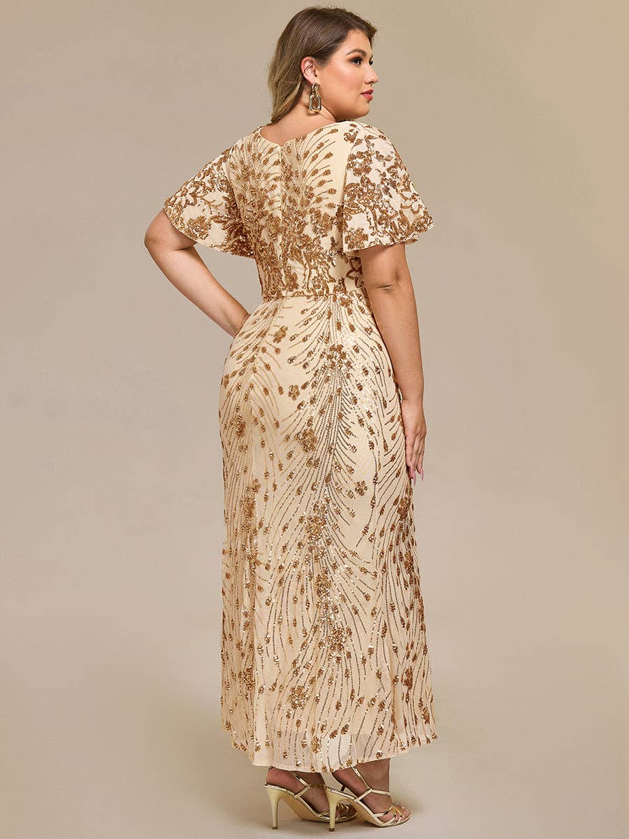 Strapless Deep Fishtail Paillette Midi Evening Dresses