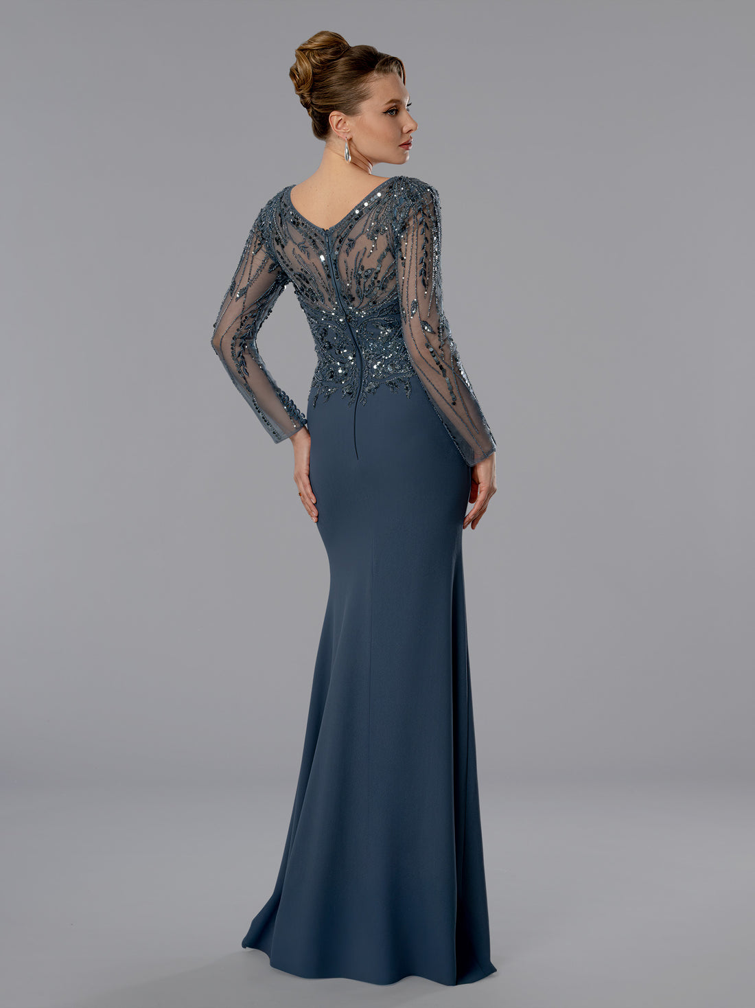 Twilight Elegance Slate Blue Evening Gown