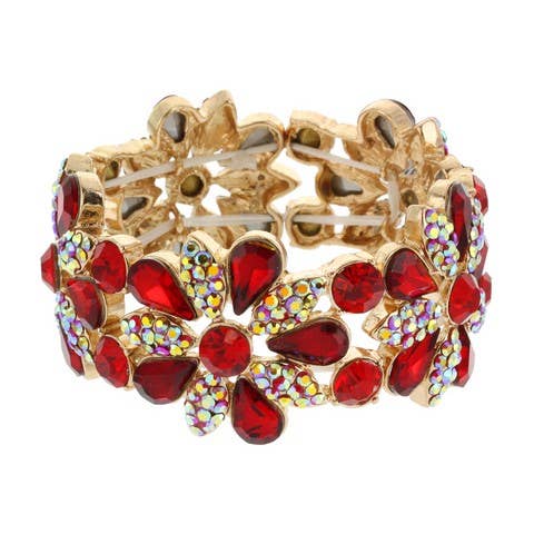 Floral Rhinestone Gem & Cluster Evening Stretch Bracelet