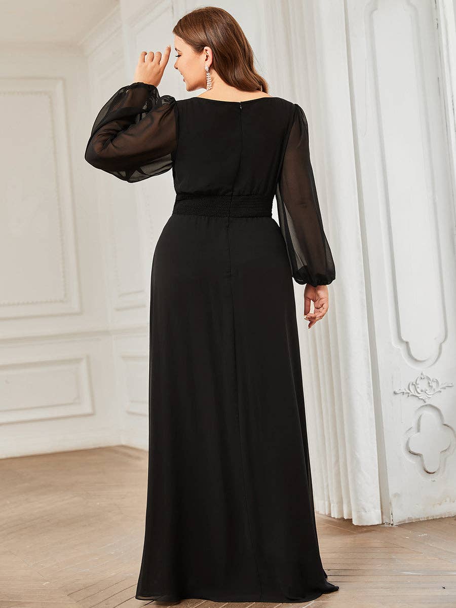 Plus Size Long Lantern Sleeves Round Neck Bridesmaid Dress