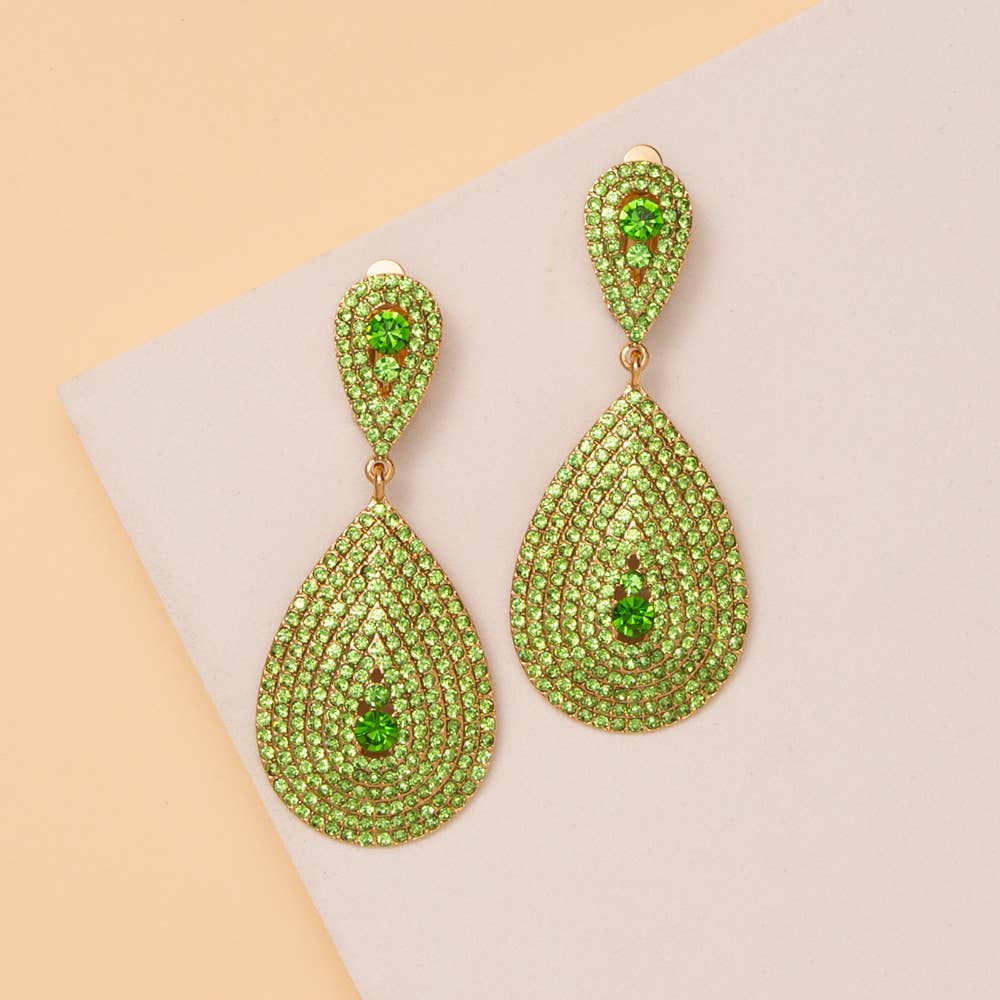 Teardrop Shaped Crystal Pave Clip-On Earrings