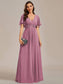 V Neck Appliques Pleated Bridesmaid Dress