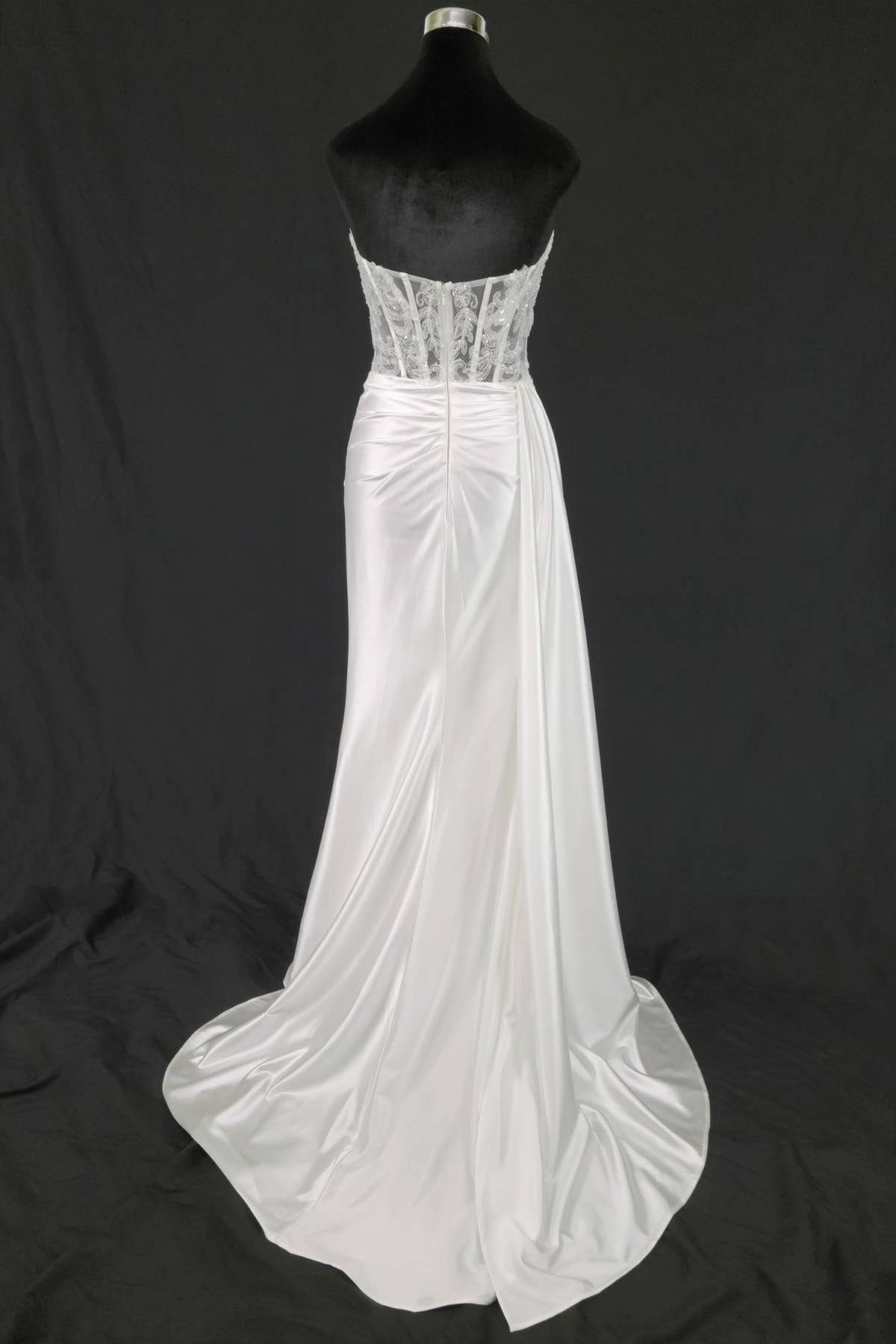 Floor length satin sweetheart dress with split skirt C843