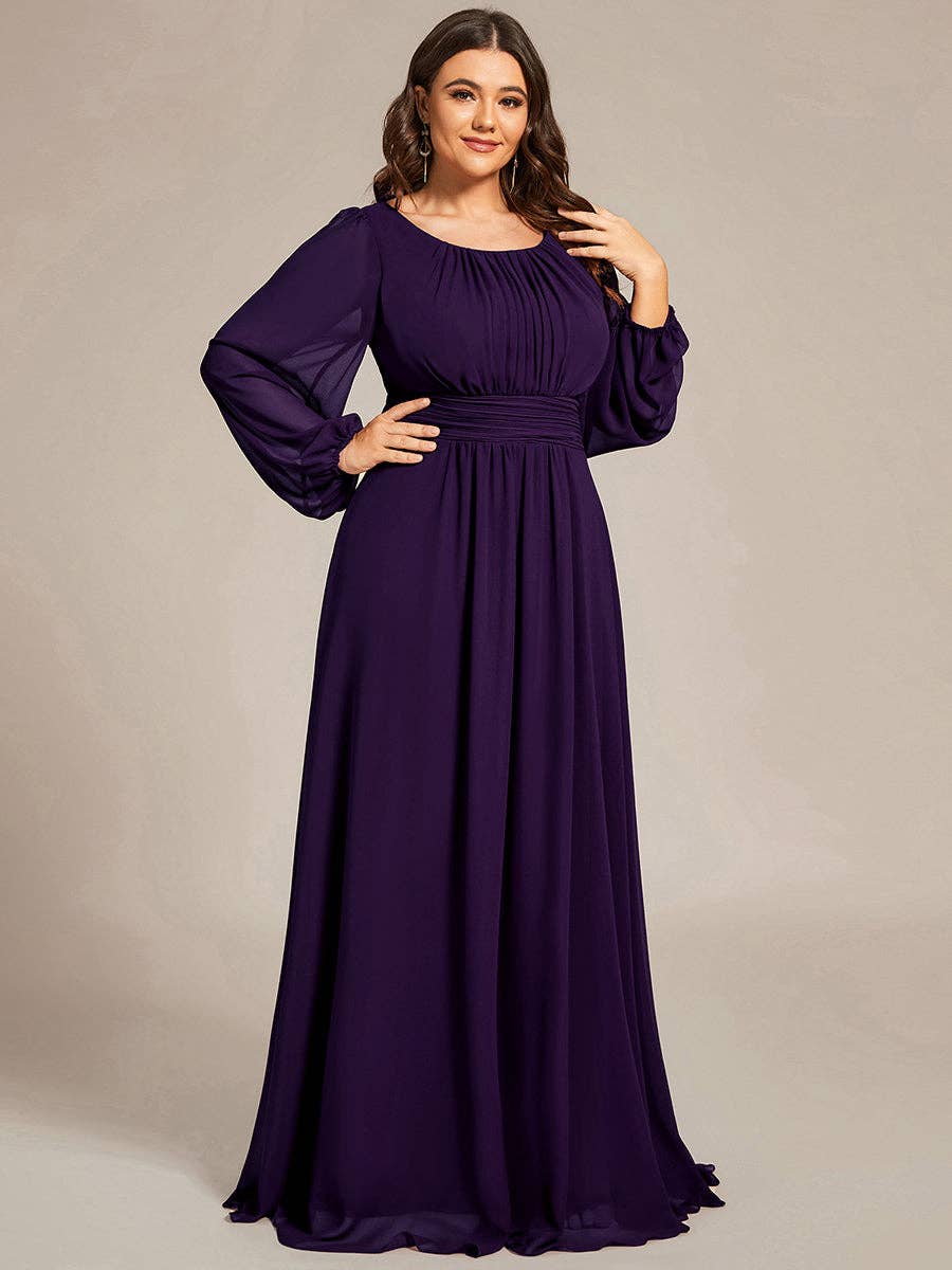 Plus Size Long Lantern Sleeves Round Neck Bridesmaid Dress