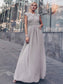 Lacey Neckline Open Back Ruched Bust  Chiffon Evening Dress