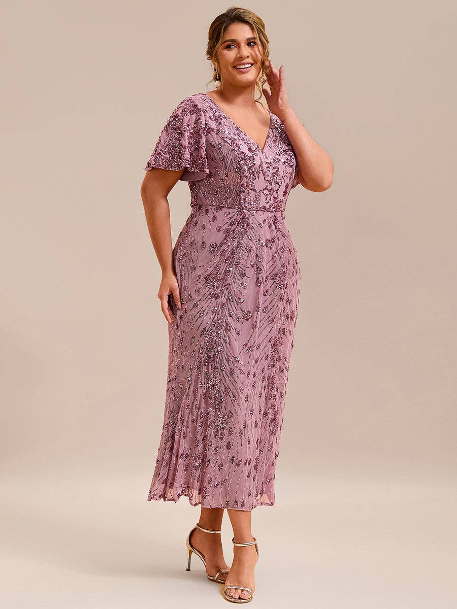 Strapless Deep Fishtail Paillette Midi Evening Dresses