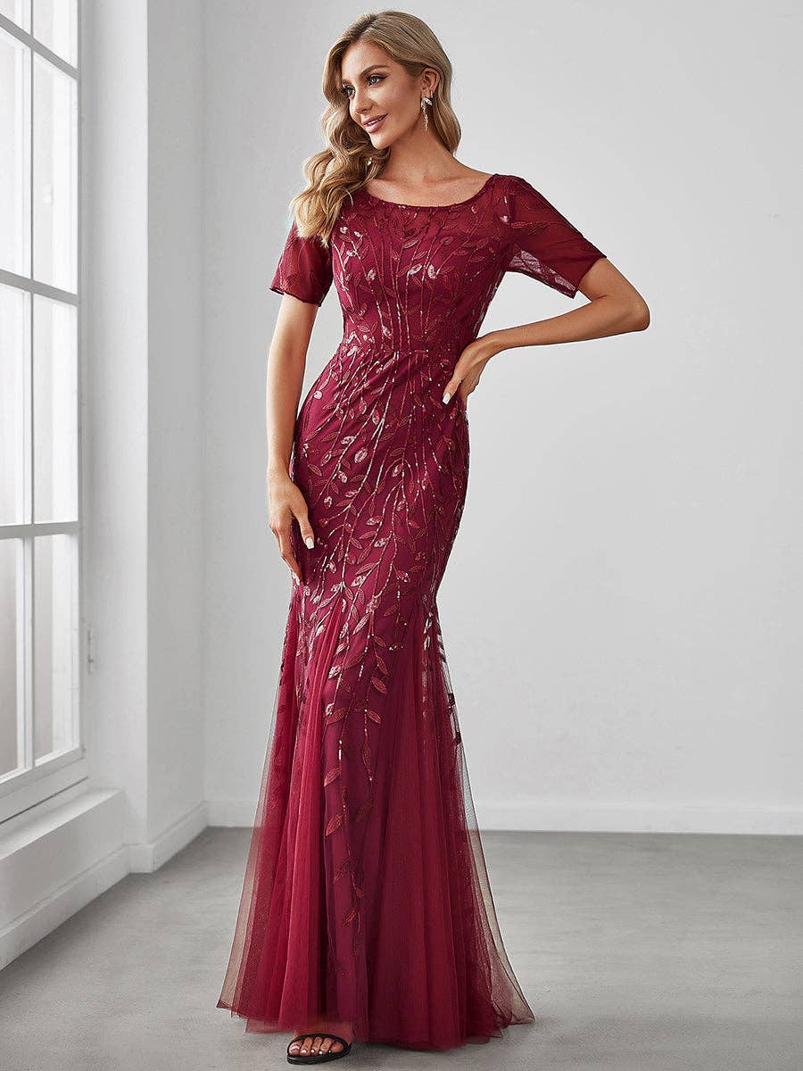 Floral Sequin Print Fishtail Tulle Dresses for Party