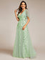 Romantic Shimmery V Neck Ruffle Sleeves Evening Dress